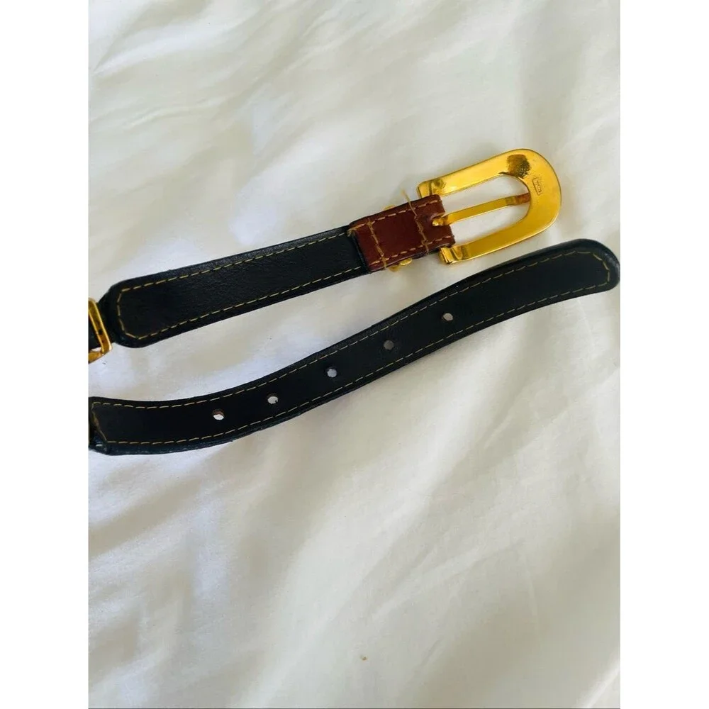 Vintage MCM Gold Tone & Leather Chain Belt Brown Rare Design